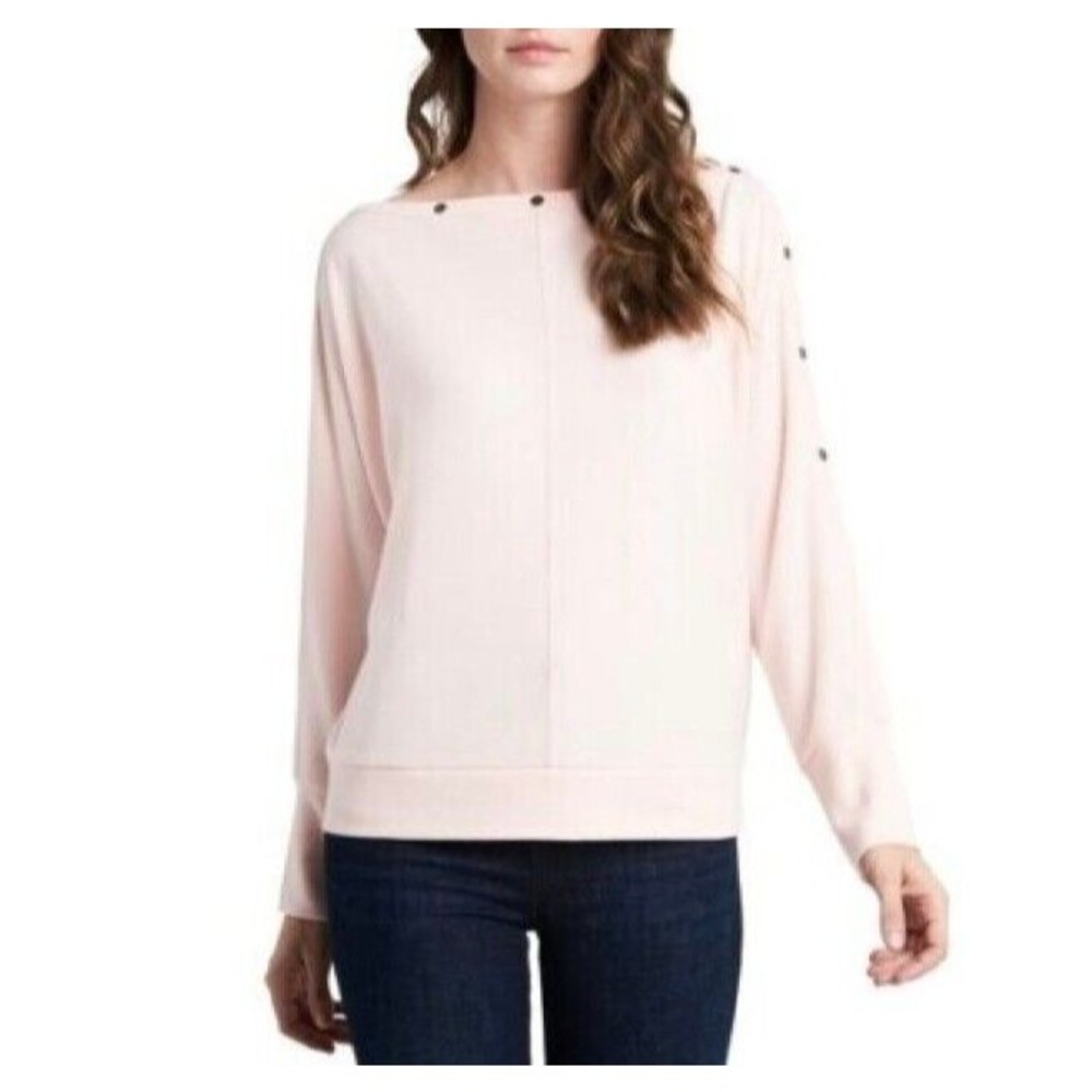 Vince Camuto Womens Snap Trim Dolman Long Sleeve Pullover Sweater Pink Size M